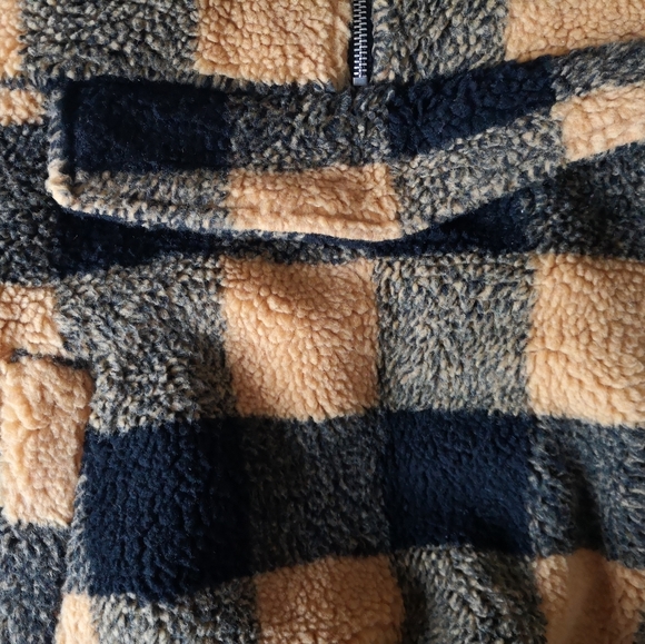 Checkered terry/teddy quarter zip jacket - Picture 2 of 7